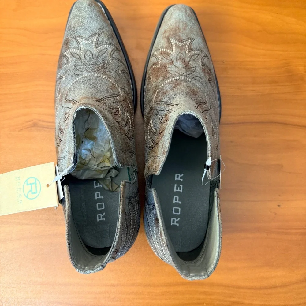 Roper Riley Womens Grey Distressed Western Ankle Boots 09-021-1567-2635 Size 9
